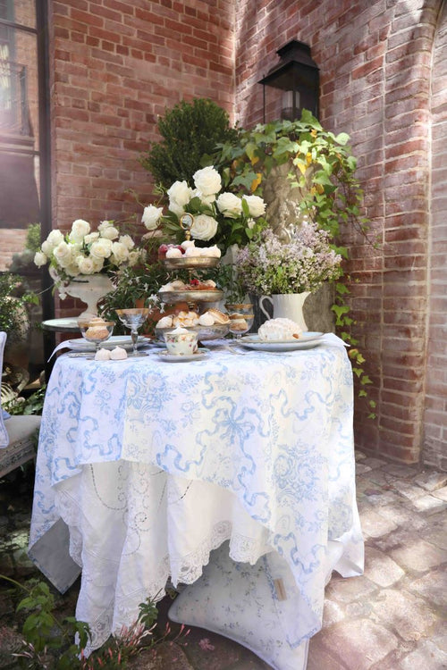 Vintage-Inspired Cotton Tablecloth - BLISSFUL BLUE