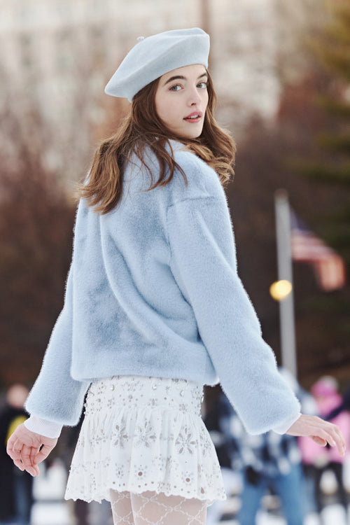 LoveShackFancy x MAX&MOI Maloa Faux Fur Bow Jacket