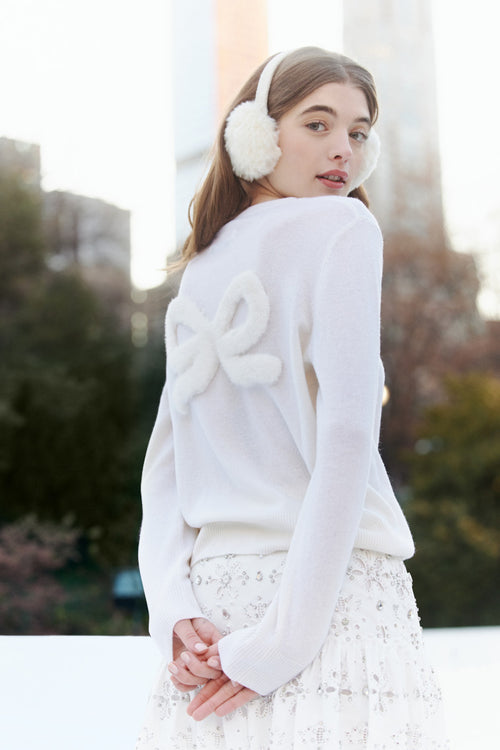LoveShackFancy x MAX&MOI Piata Faux Fur Bow Sweater - WHITE