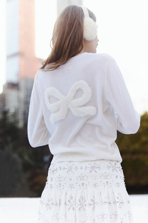LoveShackFancy x MAX&MOI Piata Faux Fur Bow Sweater - WHITE