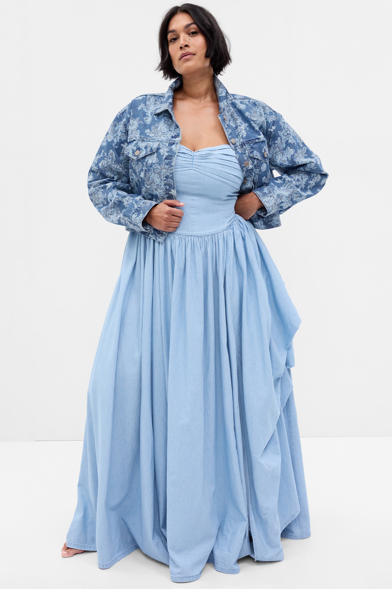 LoveShackFancy X Gap Denim Tiered Maxi Dress