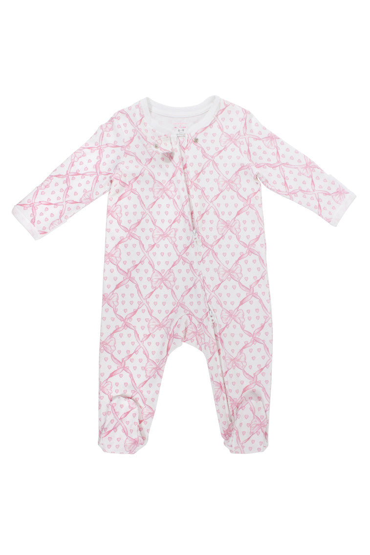 Roller Rabbit x LoveShackFancy Baby Bow Hearts Infant Zipper Footie