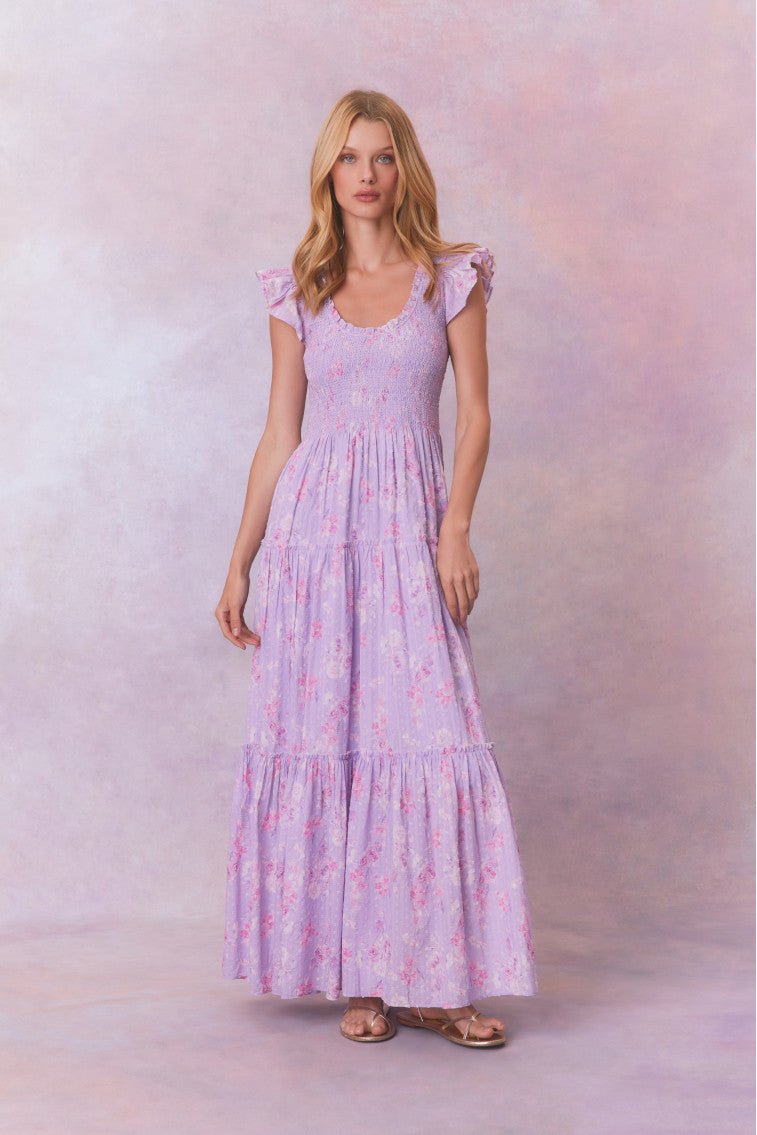 Chessie Fragrance Print Cotton Maxi Dress