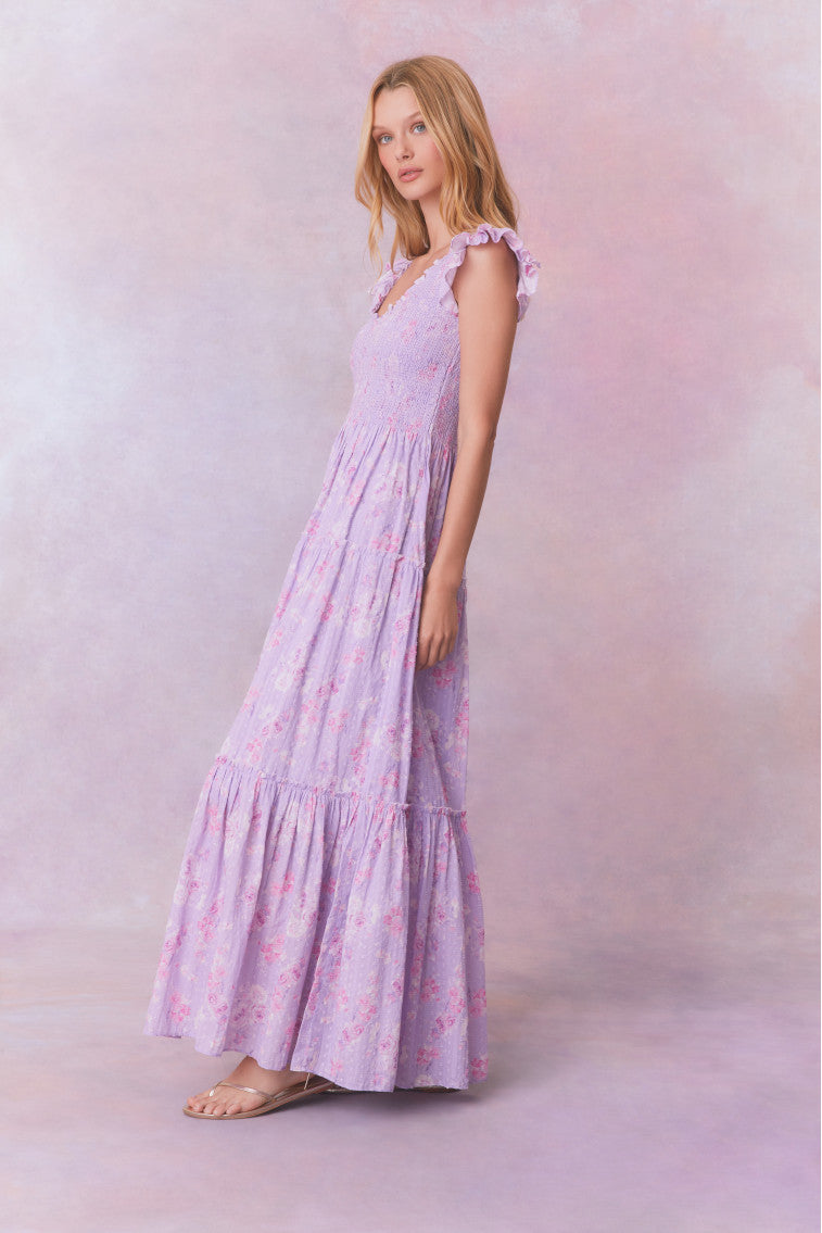 Chessie Fragrance Print Cotton Maxi Dress