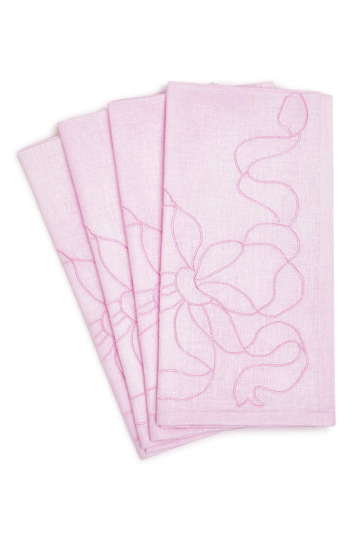 Embroidered Bow Napkins Set of 4 - POWDER PINK