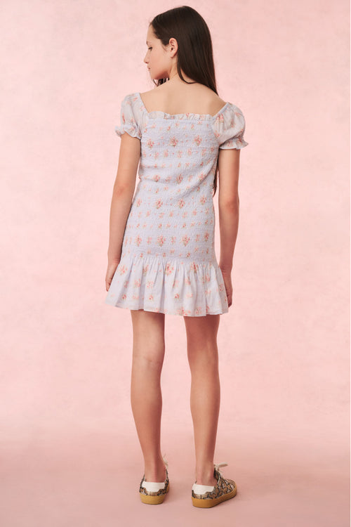 Girls Mosa Cotton Floral Dress - SKYLIGHT BLUE