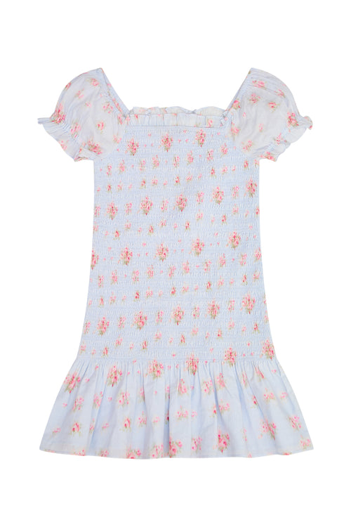 Girls Mosa Cotton Floral Dress - SKYLIGHT BLUE