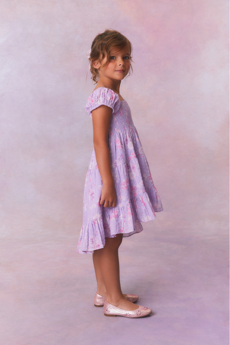 Girls Muriella Fragrance Print Flutter Sleeve Dress