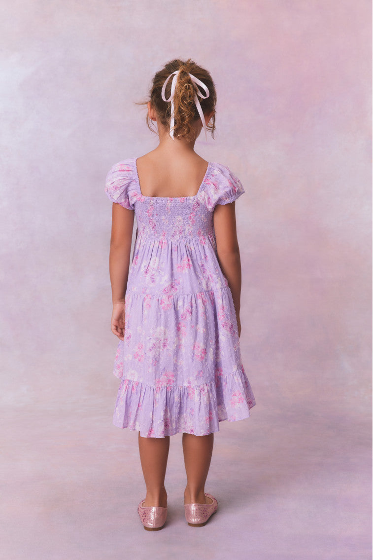 Girls Muriella Fragrance Print Flutter Sleeve Dress