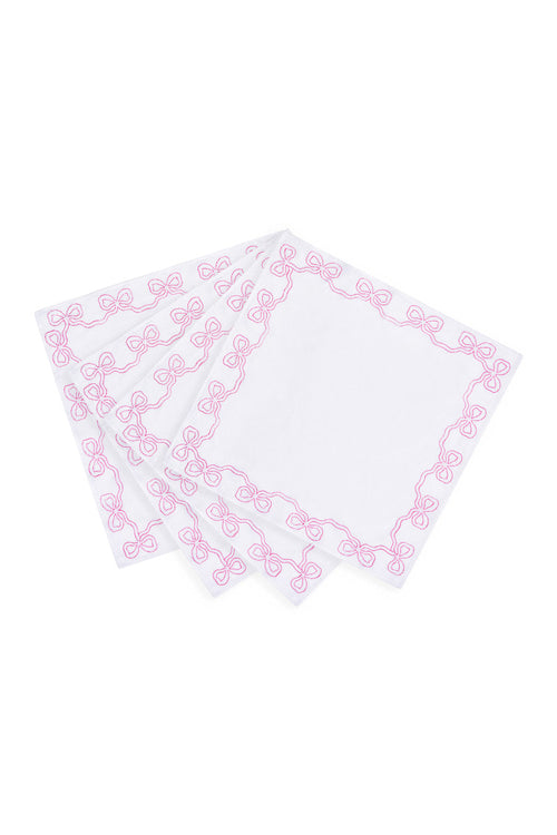 Embroidered Bow Napkins Set of 4 - FESTIVE PINK