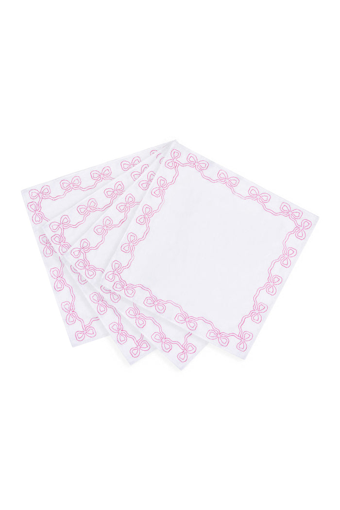 Embroidered Bow Napkins Set of 4 - FESTIVE PINK