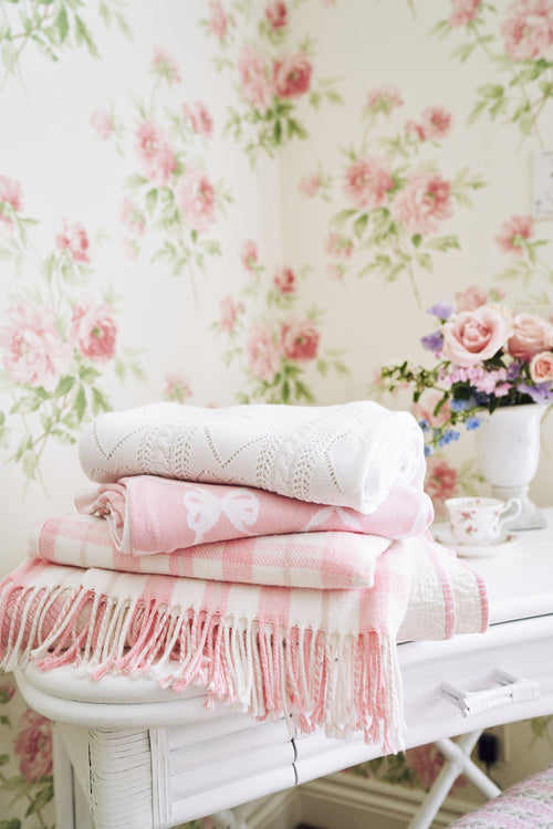Plaid Cotton Throw Blanket - PINK