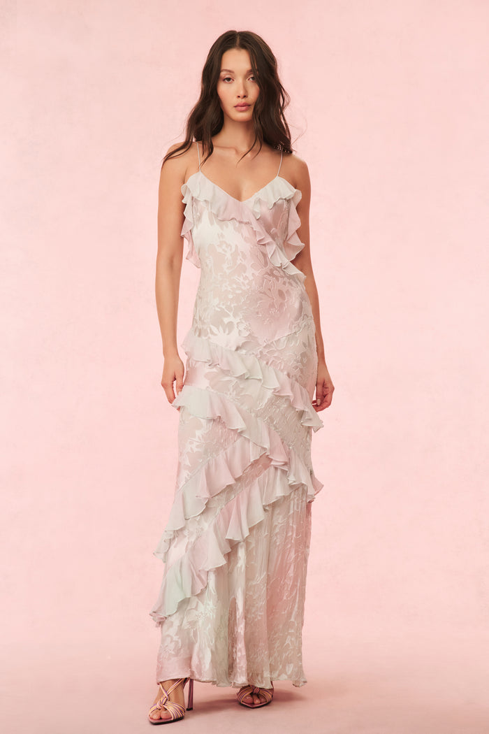 Rialto Pastel Ruffle Maxi Dress - LILAC SPRING