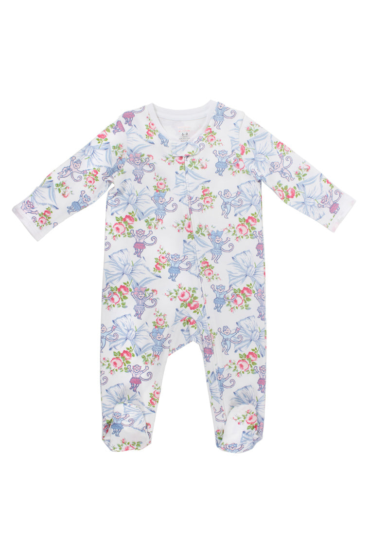 Roller Rabbit x LoveShackFancy Rosa Beaux Monkey Infant Zipper Footie