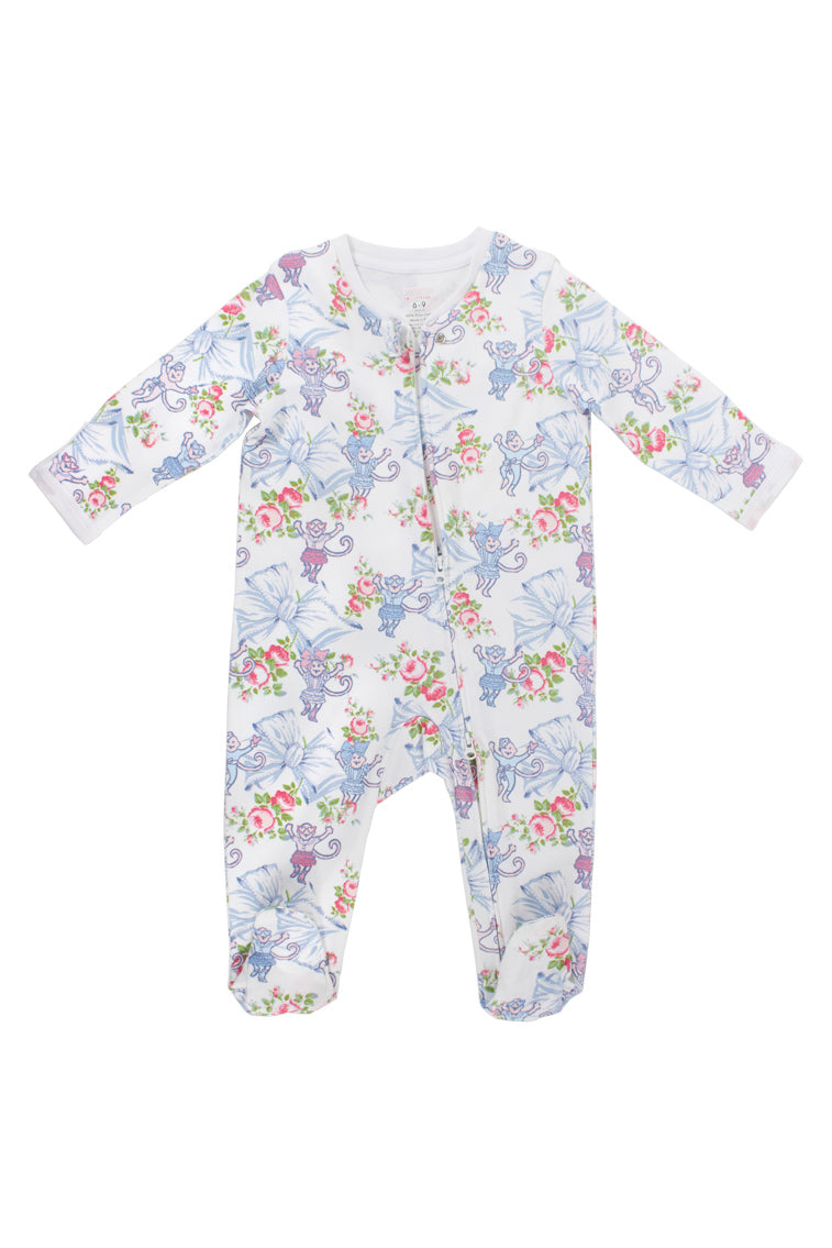 Roller Rabbit x LoveShackFancy Rosa Beaux Monkey Infant Zipper Footie