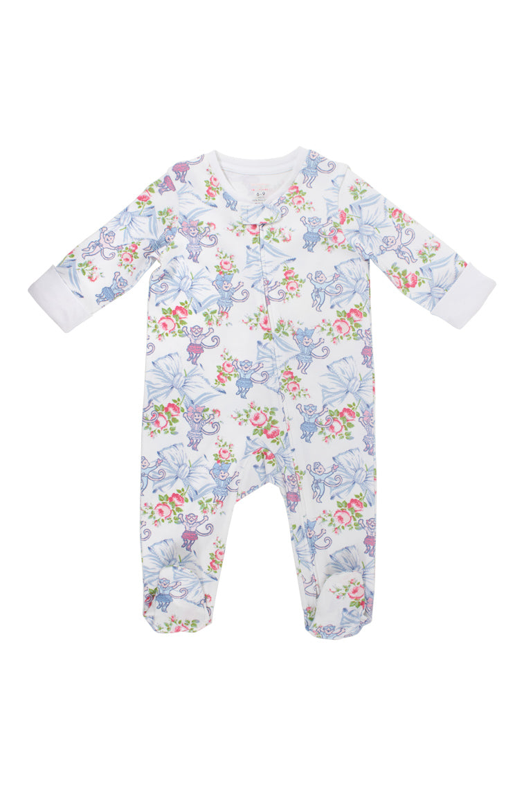 Roller Rabbit x LoveShackFancy Rosa Beaux Monkey Infant Zipper Footie