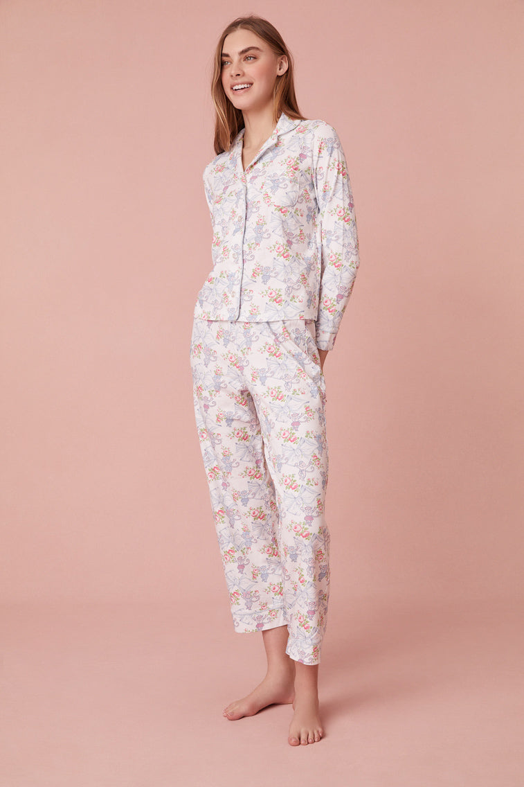 Roller Rabbit x LoveShackFancy Rosa Beaux Monkey Womens Long Sleeve Polo Pajama