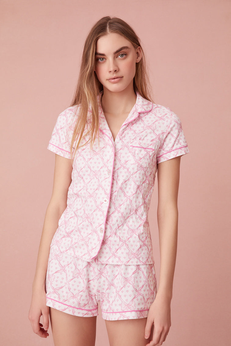 Roller Rabbit x LoveShackFancy Baby Bow Hearts Womens Polo Pajama