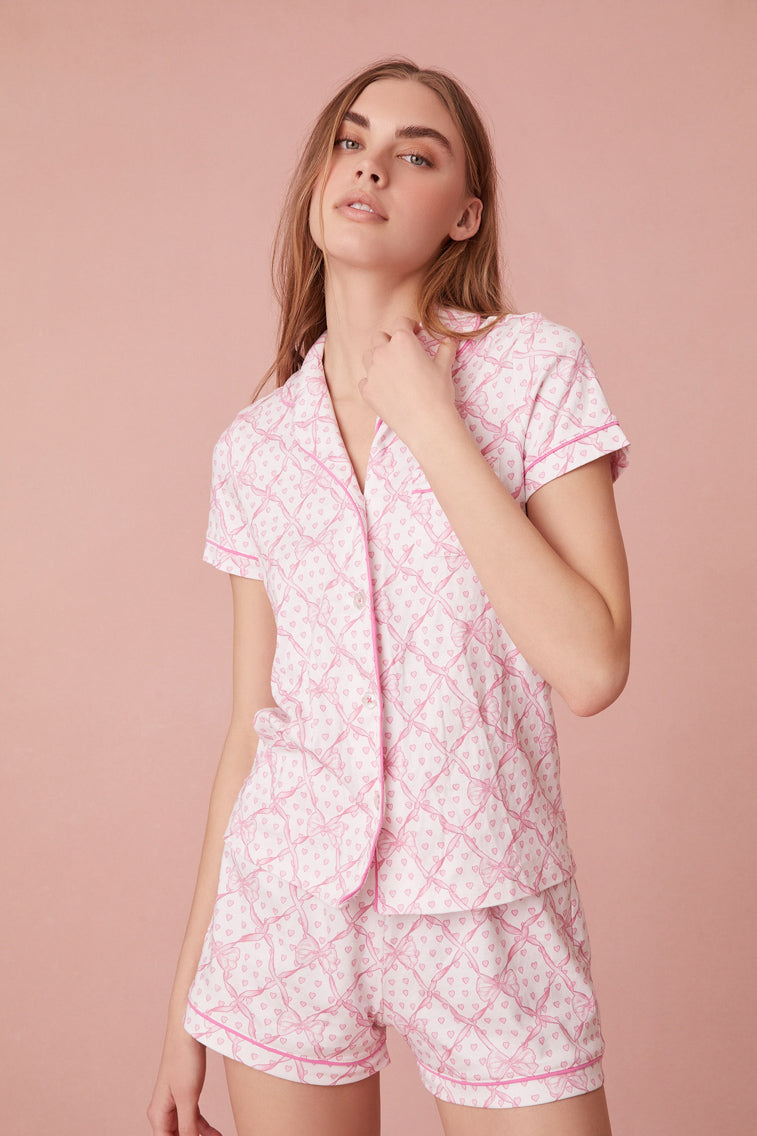 Roller Rabbit x LoveShackFancy Baby Bow Hearts Womens Polo Pajama