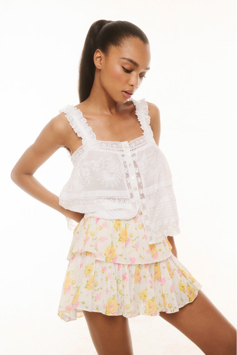 Ruffle Mini Skirt - WHITE MULTI