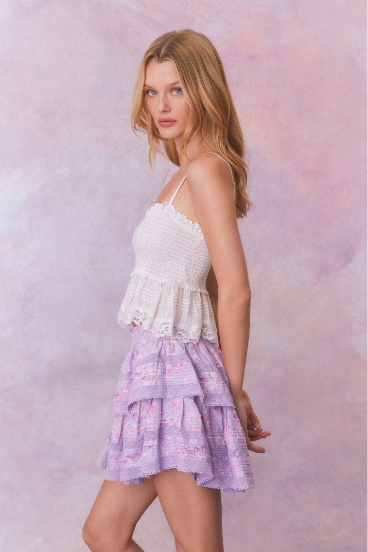 Ruffle Mini Signature Fragrance Print Skirt