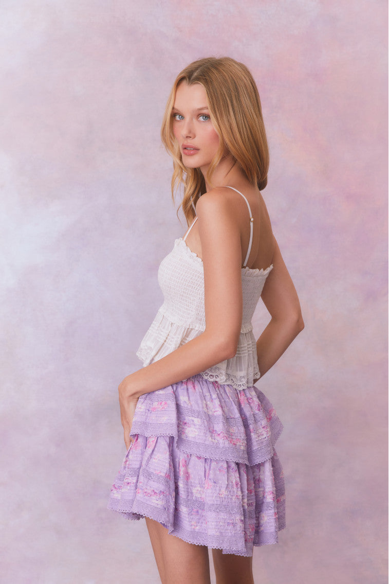 Ruffle Mini Signature Fragrance Print Skirt