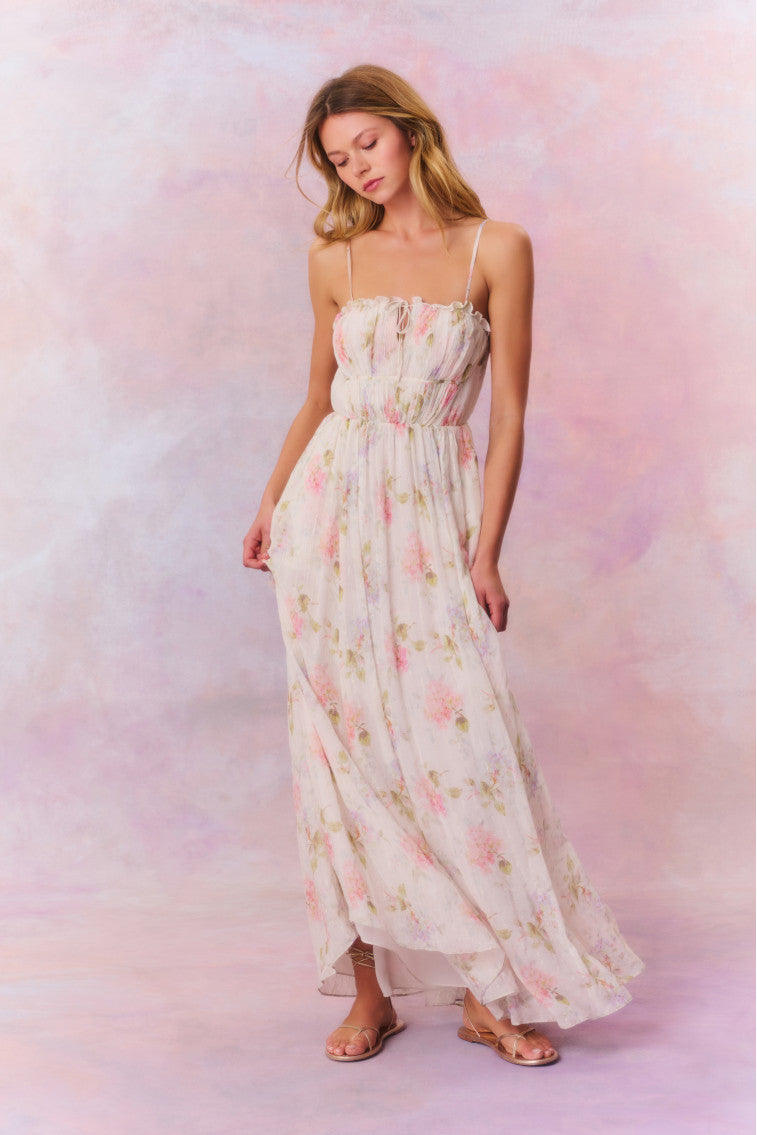 Santee Lurex Chiffon Floral Maxi Dress