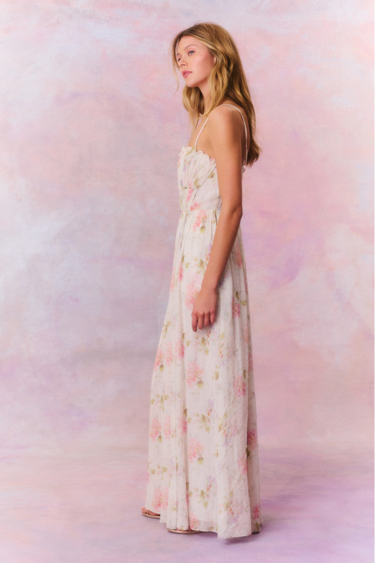 Santee Lurex Chiffon Floral Maxi Dress