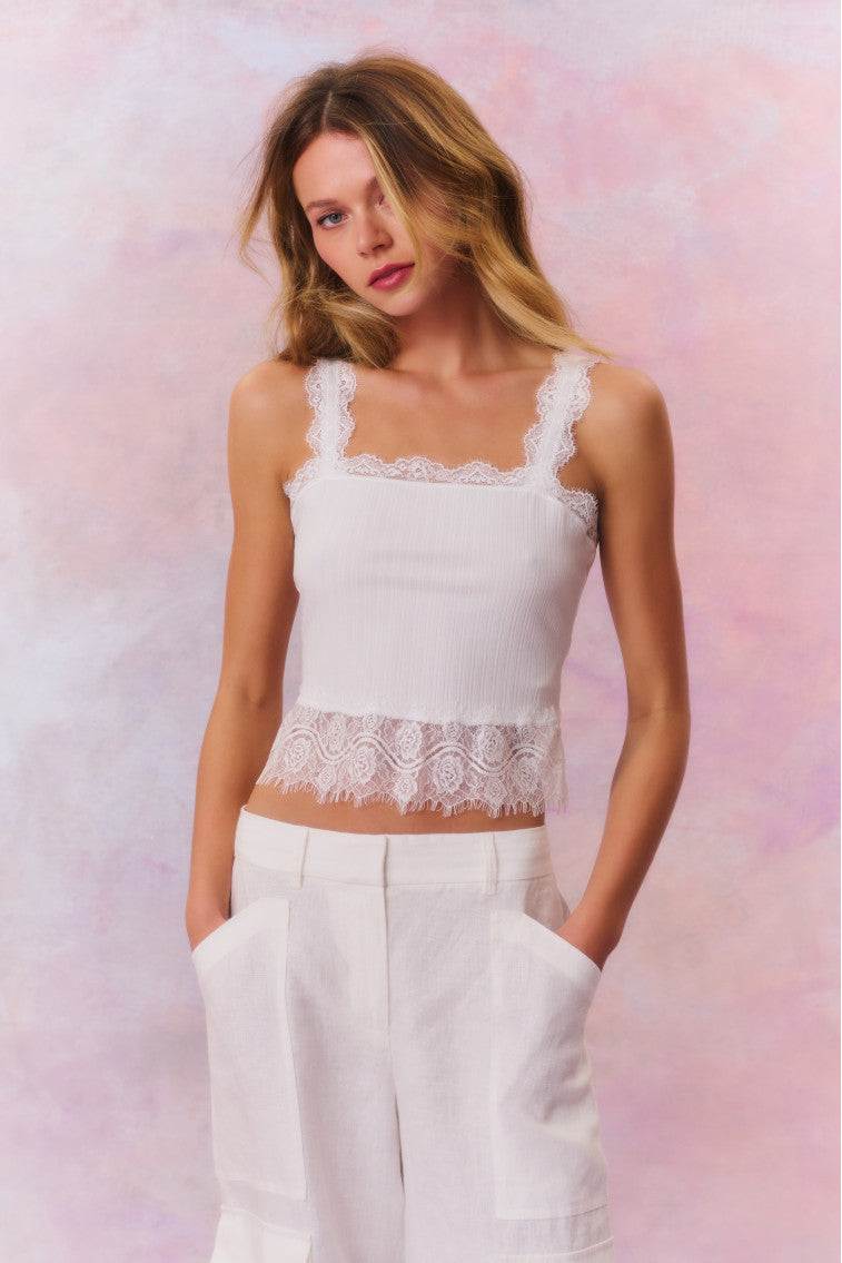 Septa Ribbed Knit Lace Cami