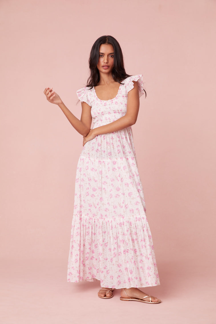 Chessie Fragrance Print Cotton Maxi Dress