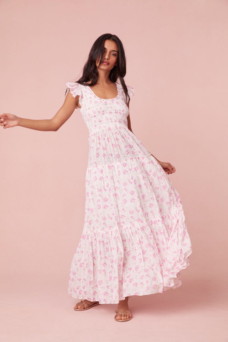 Chessie Fragrance Print Cotton Maxi Dress