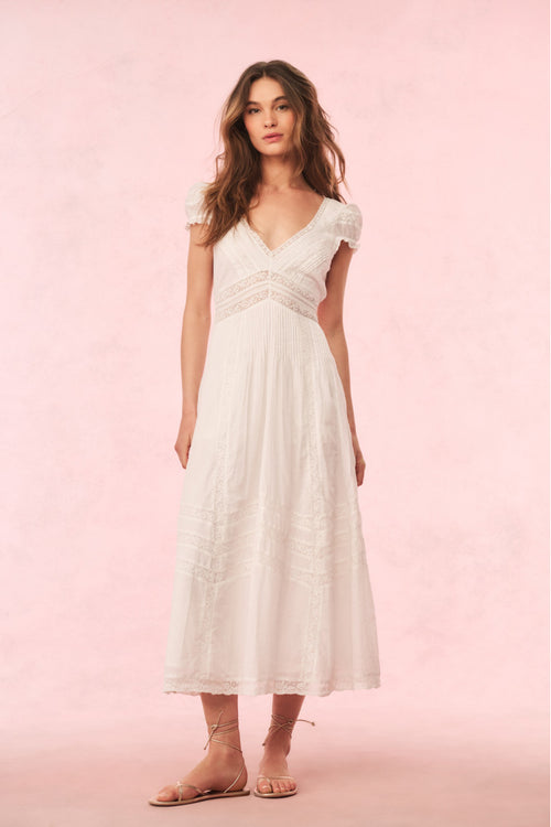 Suvi Cotton Midi Dress - WHITE