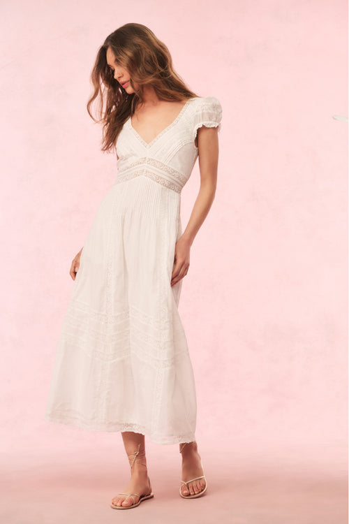 Suvi Cotton Midi Dress - WHITE