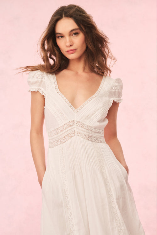 Suvi Cotton Midi Dress - WHITE