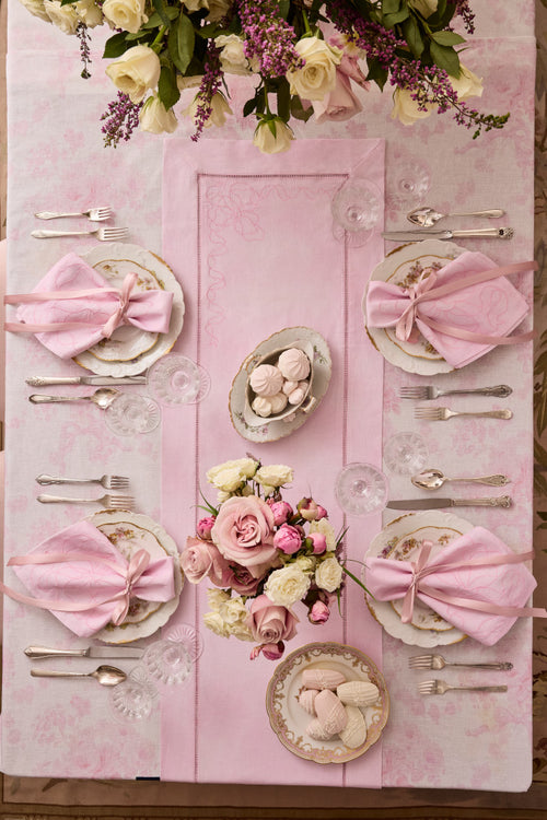 Vintage-Inspired Cotton Tablecloth - PINK DREAM