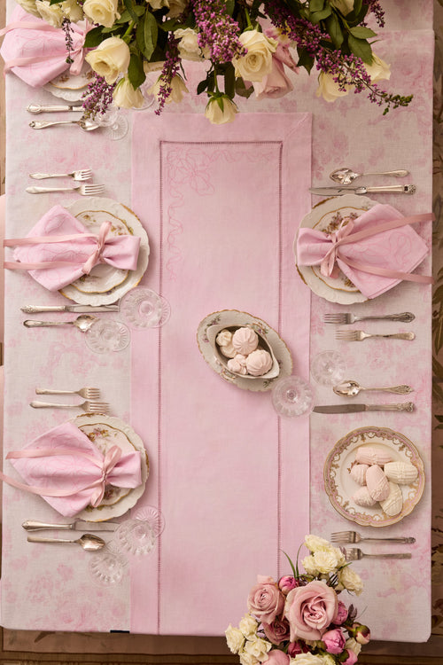 Vintage-Inspired Linen Table Runner- POWDER PINK