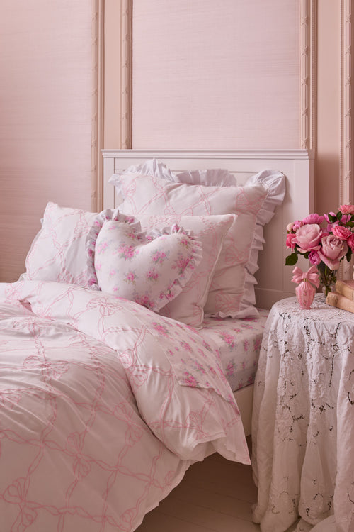Embroidered Bow Duvet - ROSEWATER