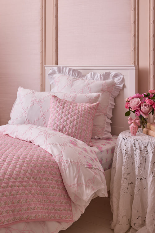 Embroidered Ruffle Euro Pillow - ROSEWATER