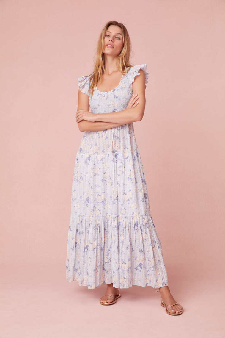 Chessie Fragrance Print Cotton Maxi Dress