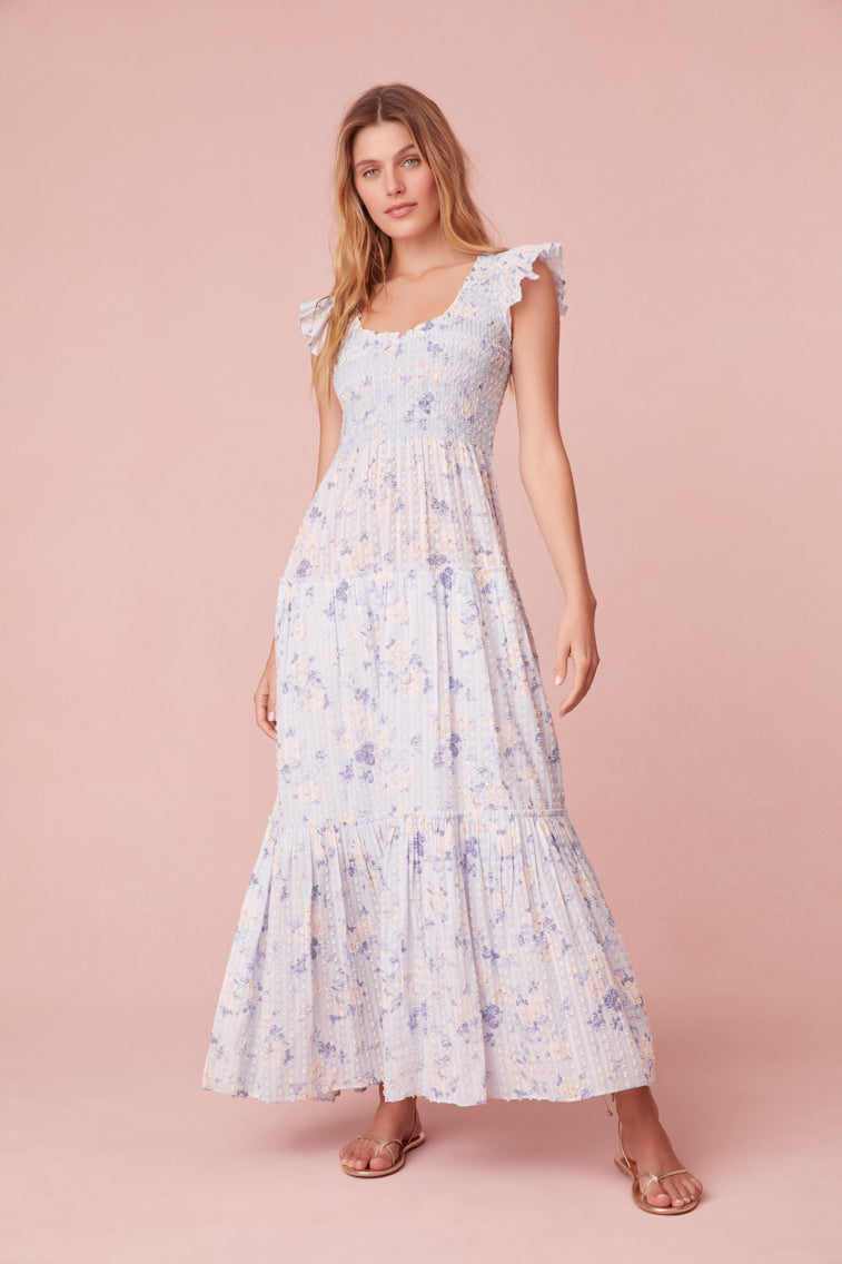 Chessie Fragrance Print Cotton Maxi Dress