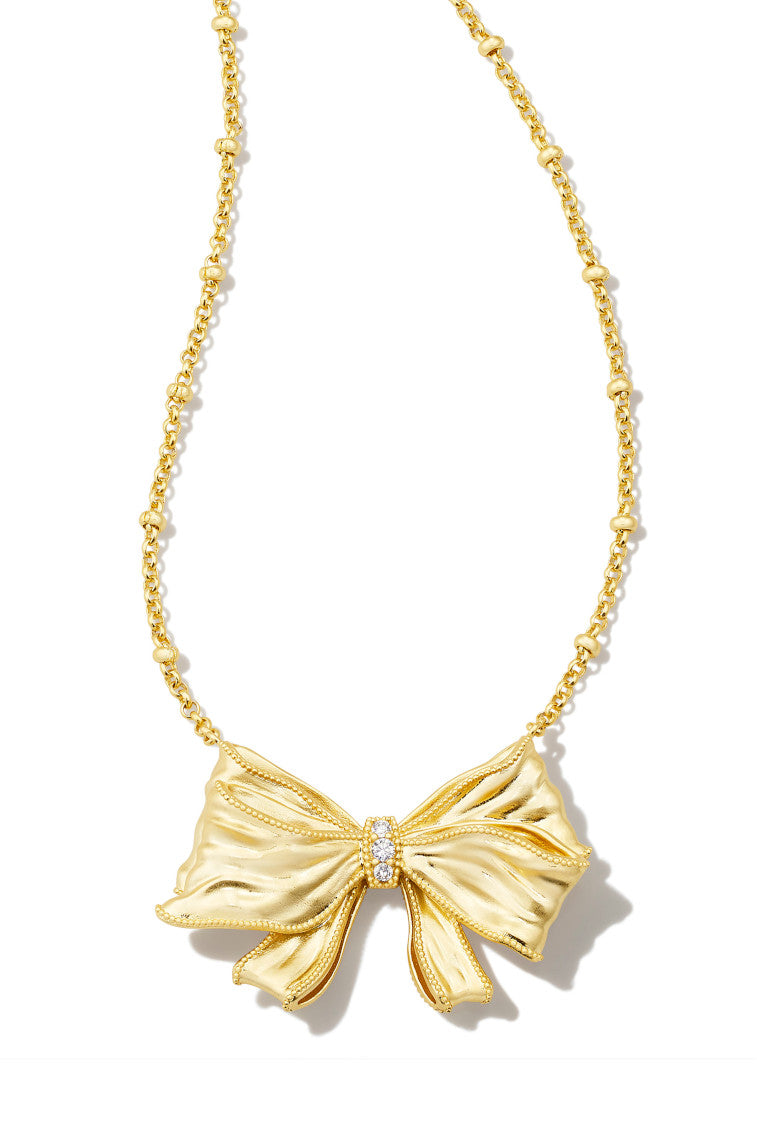 Kendra Scott x LoveShackFancy Gold Bow Necklace in White Crystal