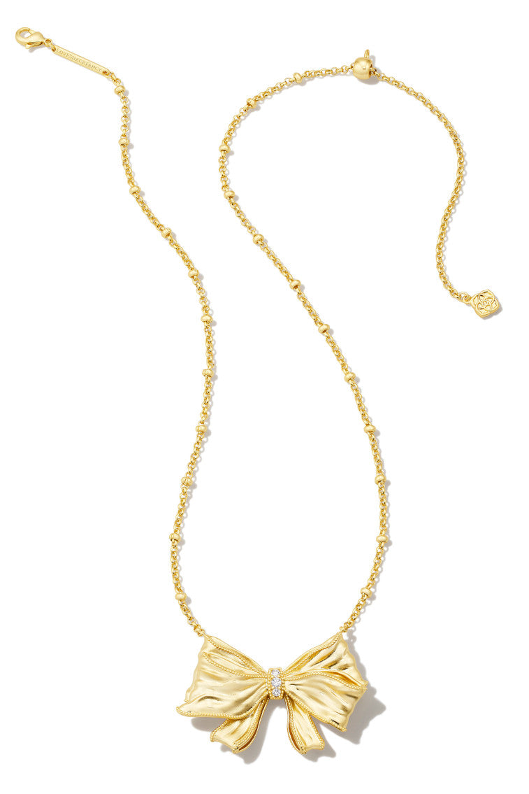 Kendra Scott x LoveShackFancy Gold Bow Necklace in White Crystal