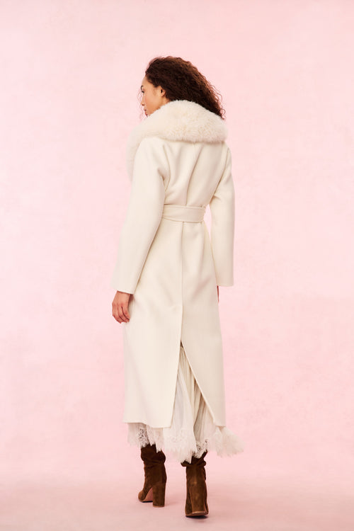 Mahika Wool-Cashmere Faux Fur Collar Coat