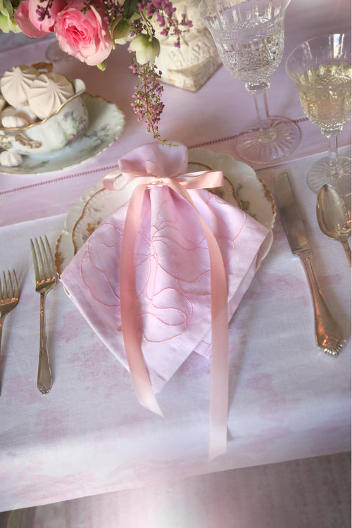Embroidered Bow Napkins Set of 4 - POWDER PINK