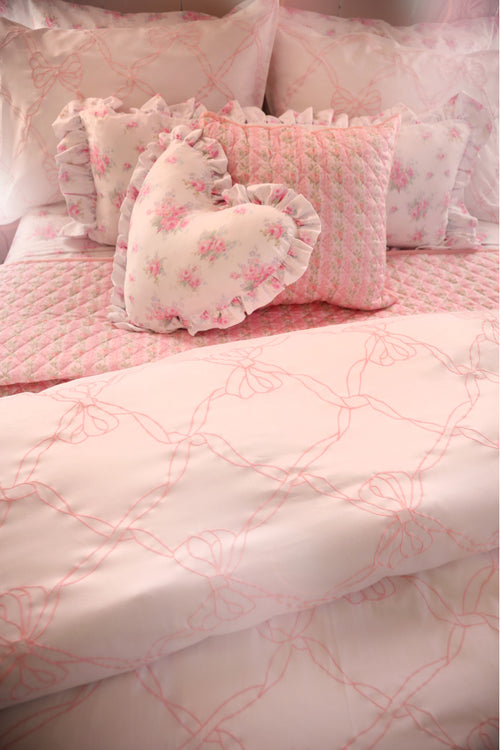 Embroidered Bow Duvet - ROSEWATER
