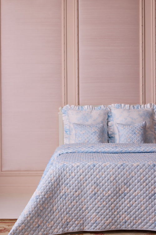 Floral Quilted Pillow - WHISPER BLUE