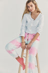 Women's pink and blue hand tie-dyed French terry cotton lounge pant