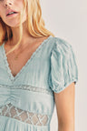 Women's blue maxi dress with lace and embroidery detail