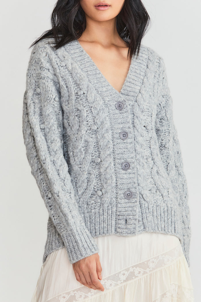 Grey alpaca wool cardigan.