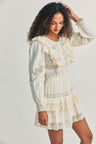 Women's ivory striped dobby cotton with pintucking and custom floral lace